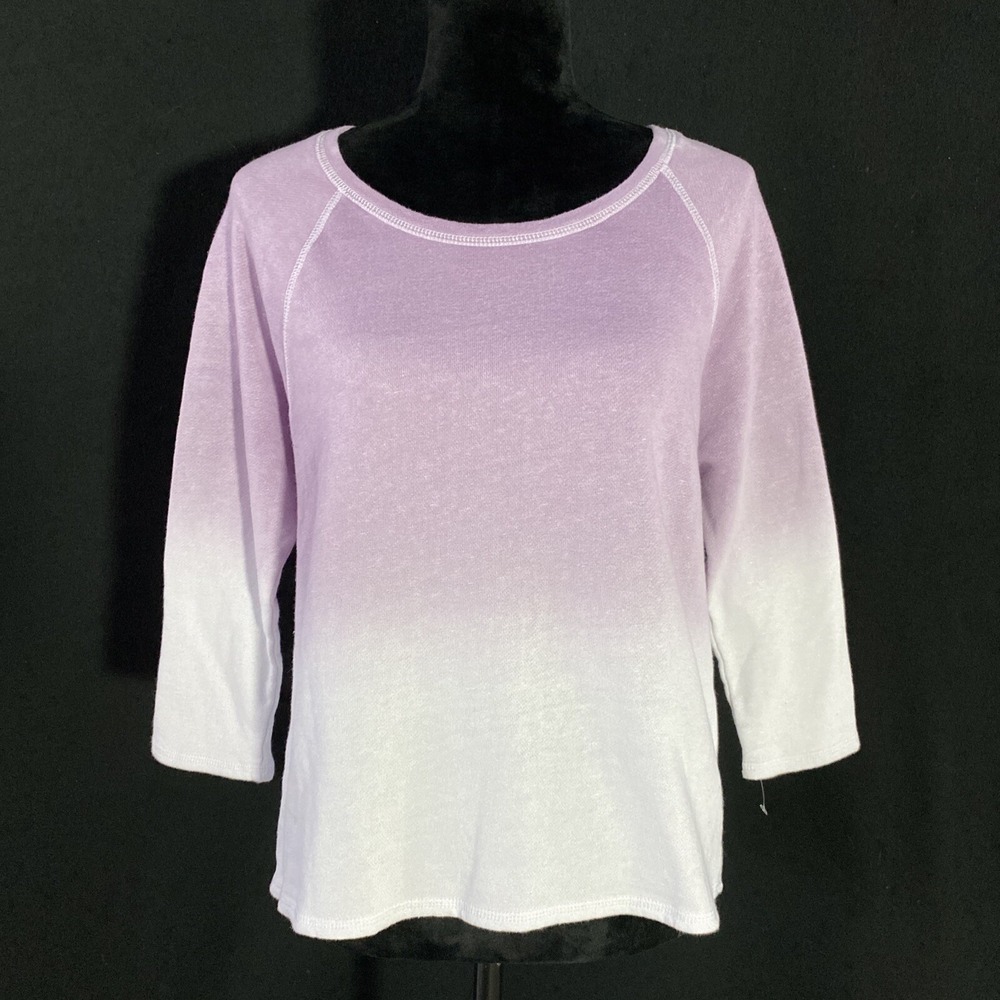 NEW Chaser MED‎ Sweatshirt Lilac Purple White Ombre Dye 3/4 Sl Crop Comfy Casual